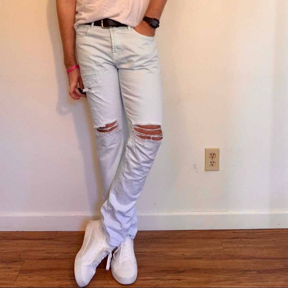 Mint Green Ripped Denim Pants